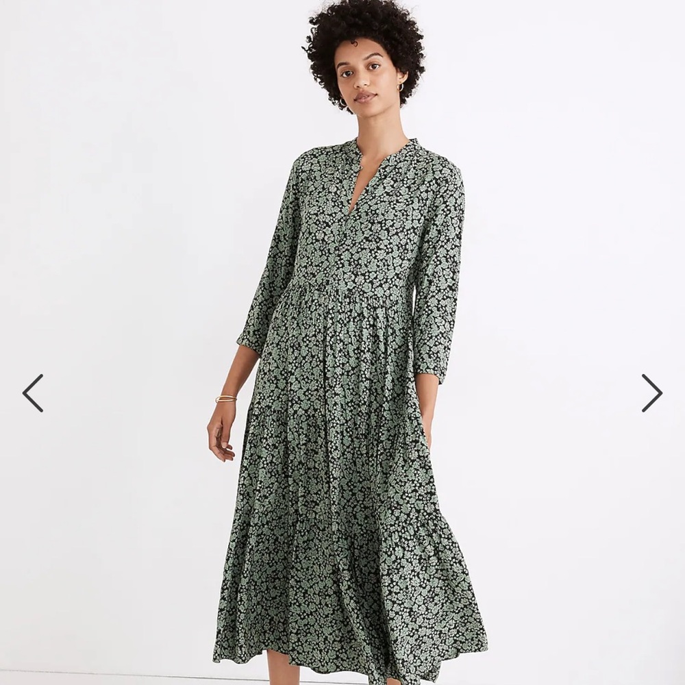 Madewell Button-Front Tiered Midi Dress in Fleur Field